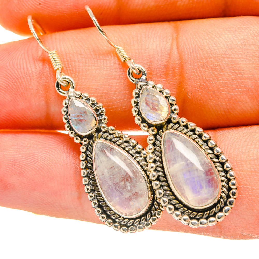 Rainbow Moonstone Earrings handcrafted by Anasilvercos - EARR418295