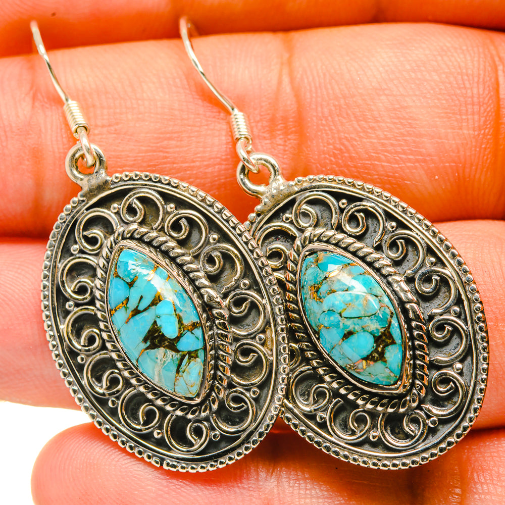 Blue Copper Composite Turquoise Earrings handcrafted by Anasilvercos - EARR418311