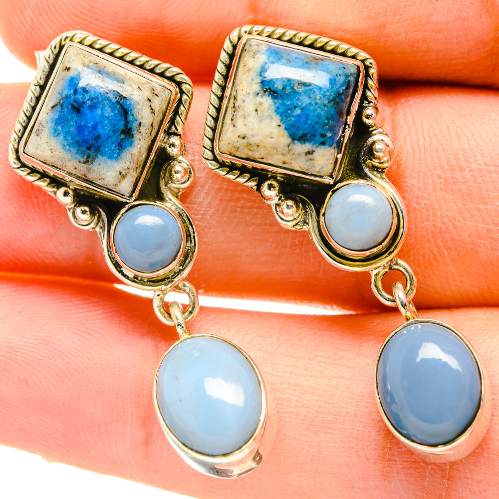 K2 Blue Azurite Earrings handcrafted by Anasilvercos - EARR418369