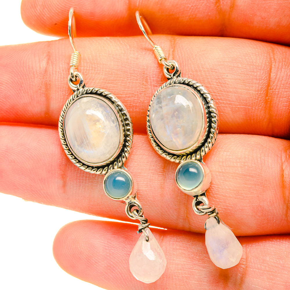 Rainbow Moonstone Earrings handcrafted by Anasilvercos - EARR418370