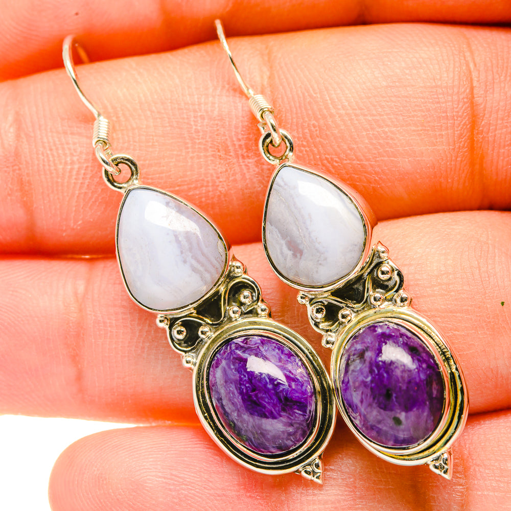 Blue Lace Agate Earrings handcrafted by Anasilvercos - EARR418388