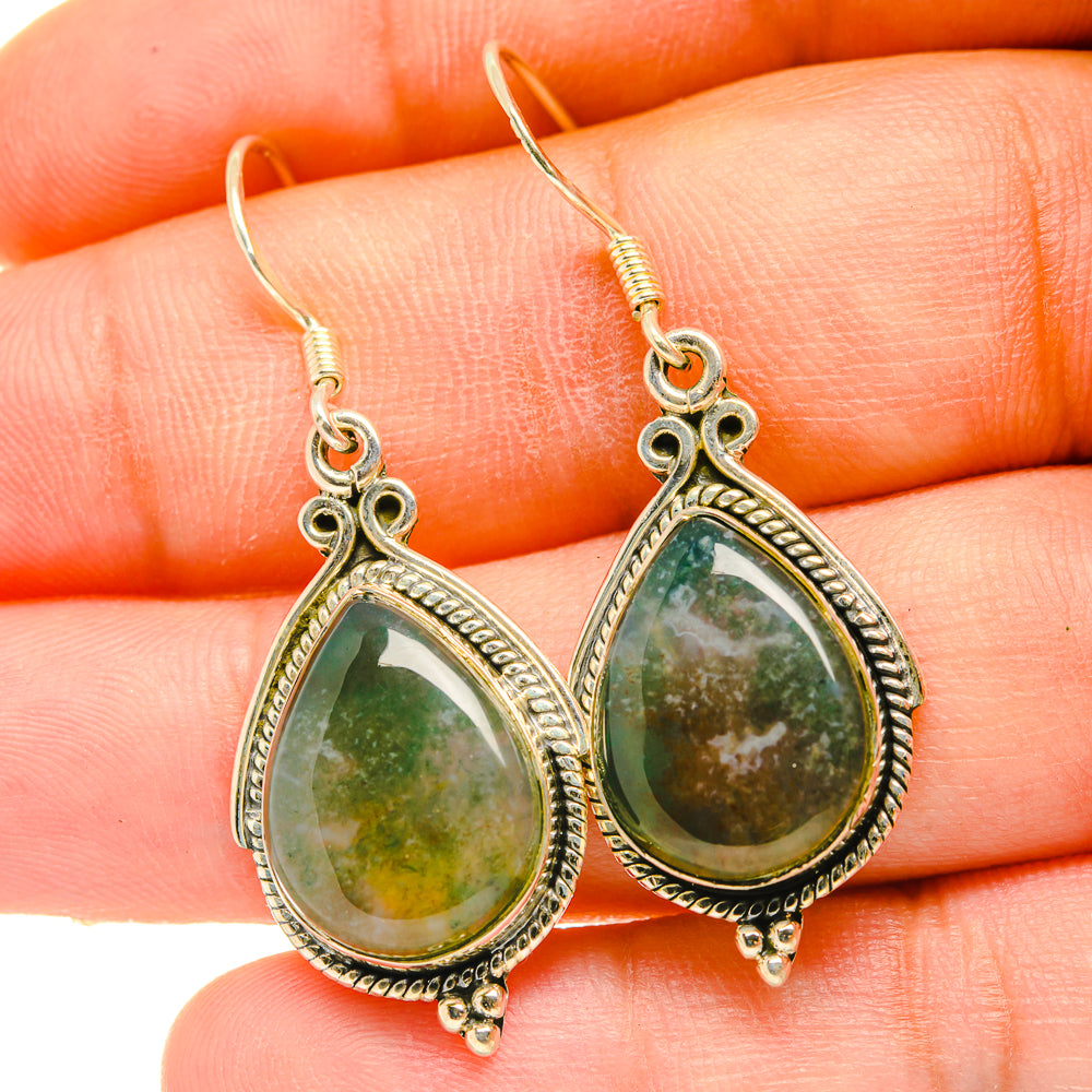 Green Moss Agate Earrings handcrafted by Anasilvercos - EARR418396