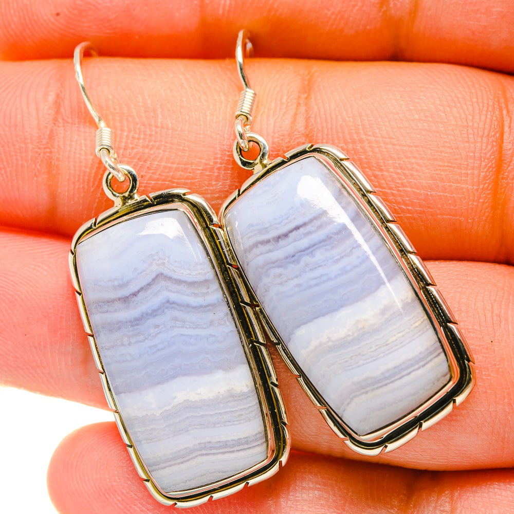 Blue Lace Agate Earrings handcrafted by Anasilvercos - EARR418397