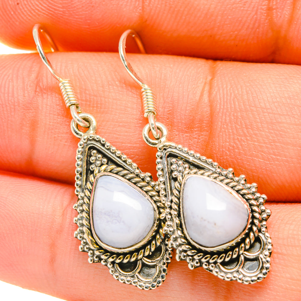Blue Lace Agate Earrings handcrafted by Anasilvercos - EARR418446