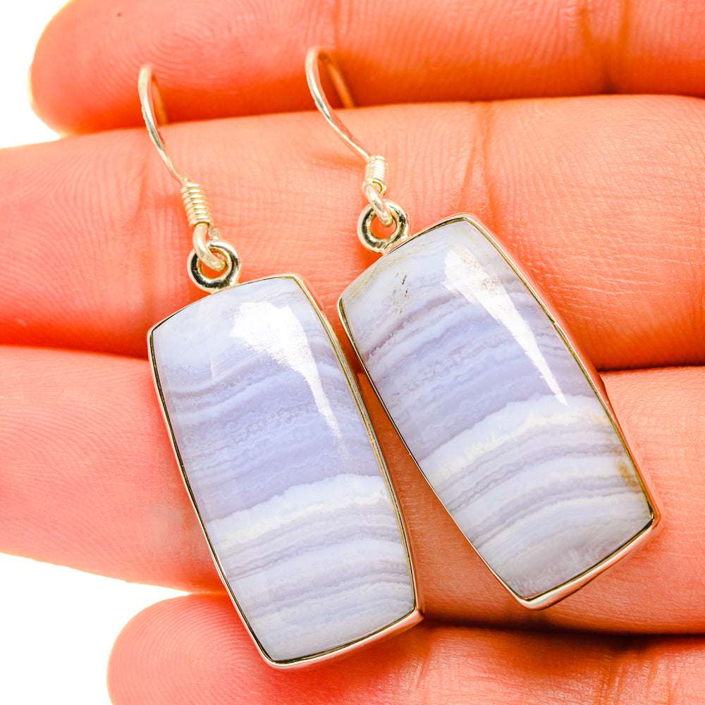 Blue Lace Agate Earrings handcrafted by Anasilvercos - EARR418524