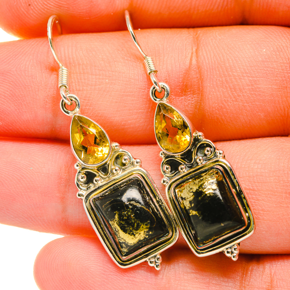 Pyrite In Black Onyx Earrings handcrafted by Anasilvercos - EARR418557