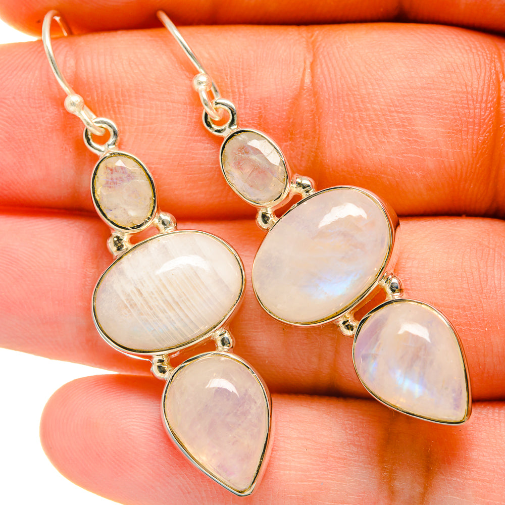 Rainbow Moonstone Earrings handcrafted by Anasilvercos - EARR418571