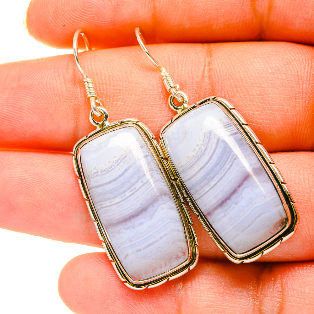 Blue Lace Agate Earrings handcrafted by Anasilvercos - EARR418594
