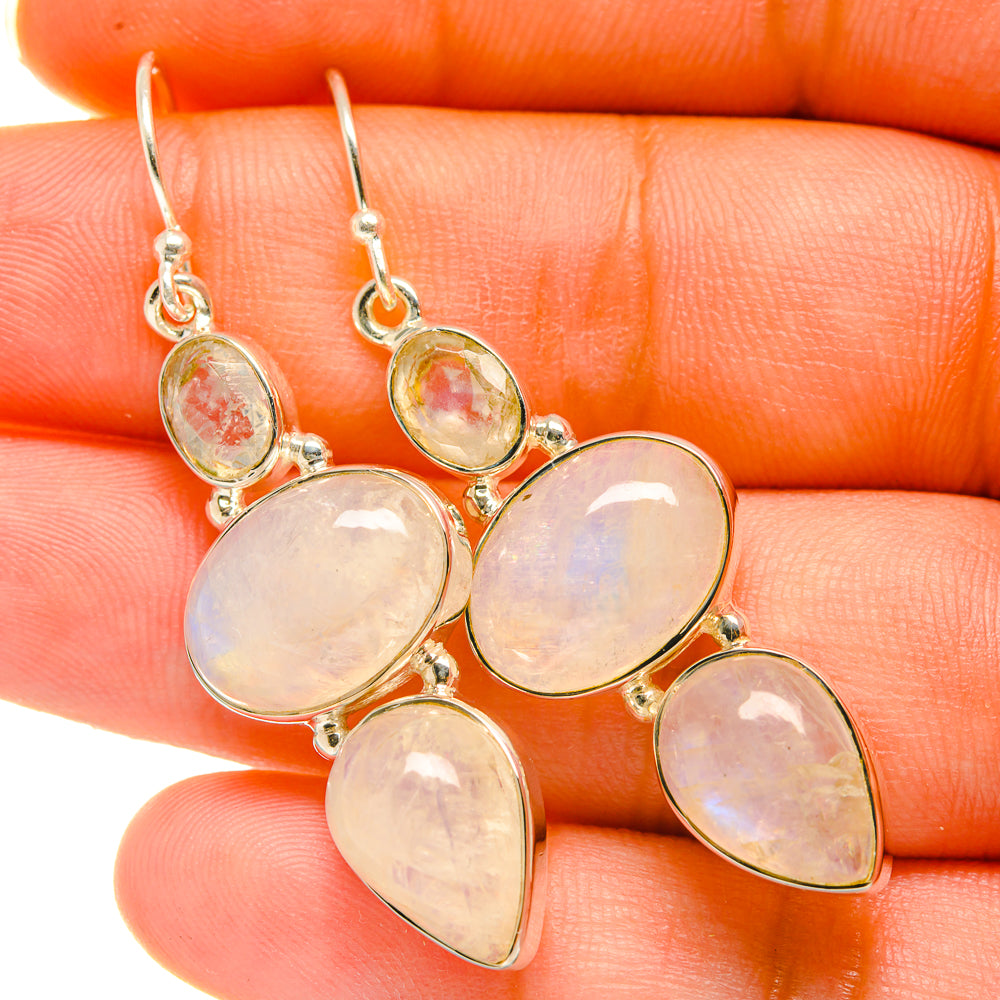 Rainbow Moonstone Earrings handcrafted by Anasilvercos - EARR418631