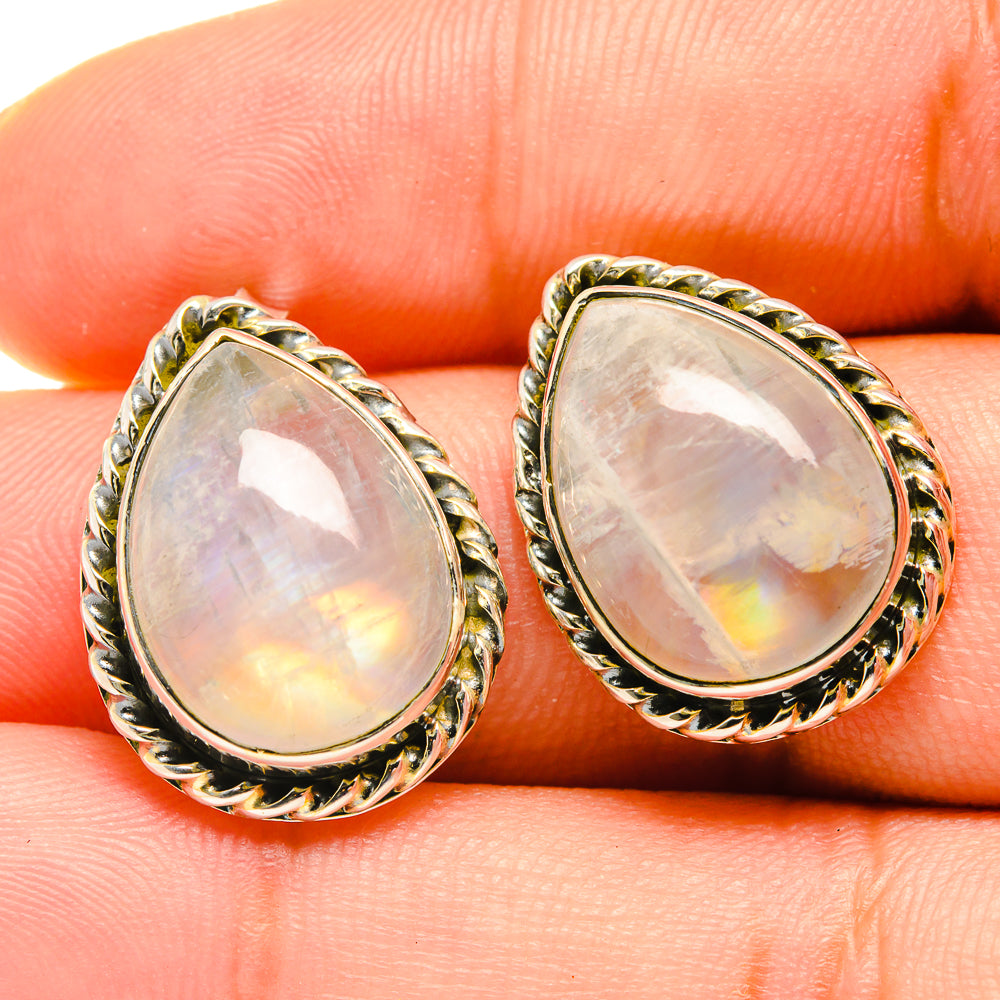 Rainbow Moonstone Earrings handcrafted by Anasilvercos - EARR418677