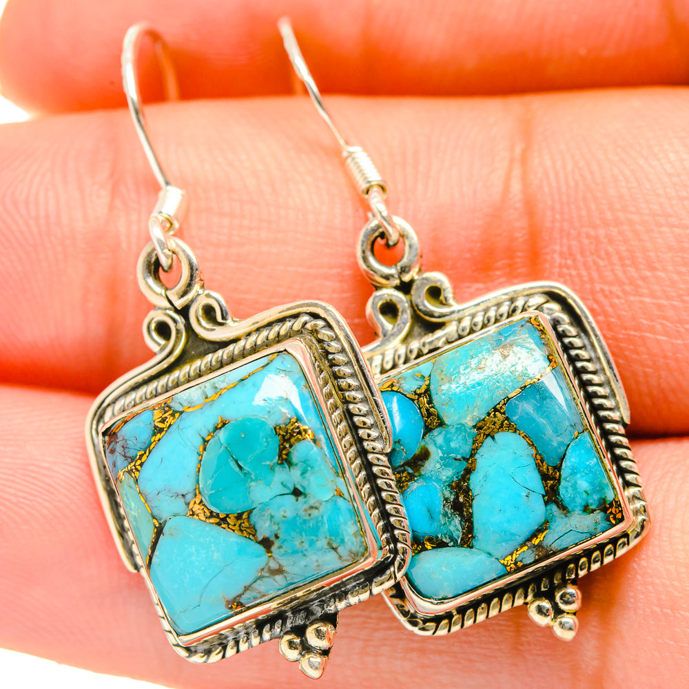 Blue Copper Composite Turquoise Earrings handcrafted by Anasilvercos - EARR418685