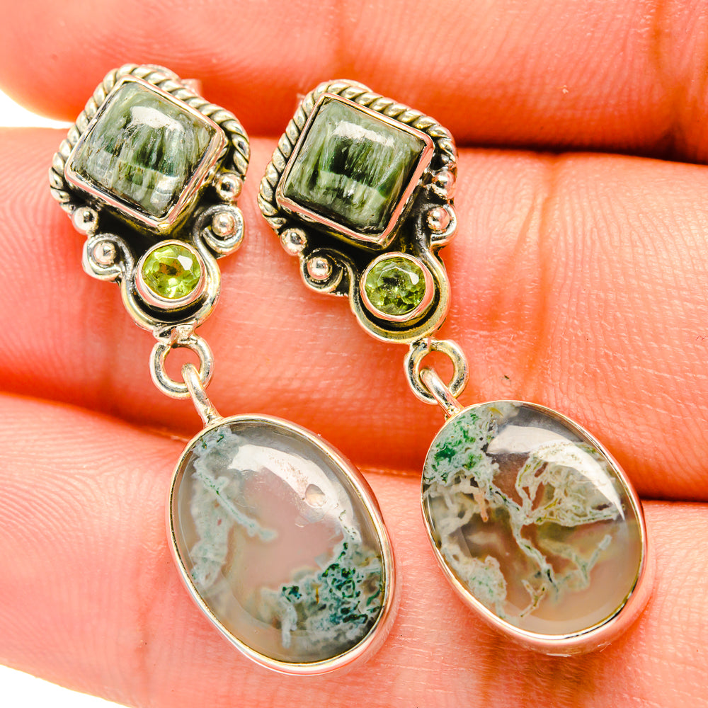Green Moss Agate Earrings handcrafted by Anasilvercos - EARR418688