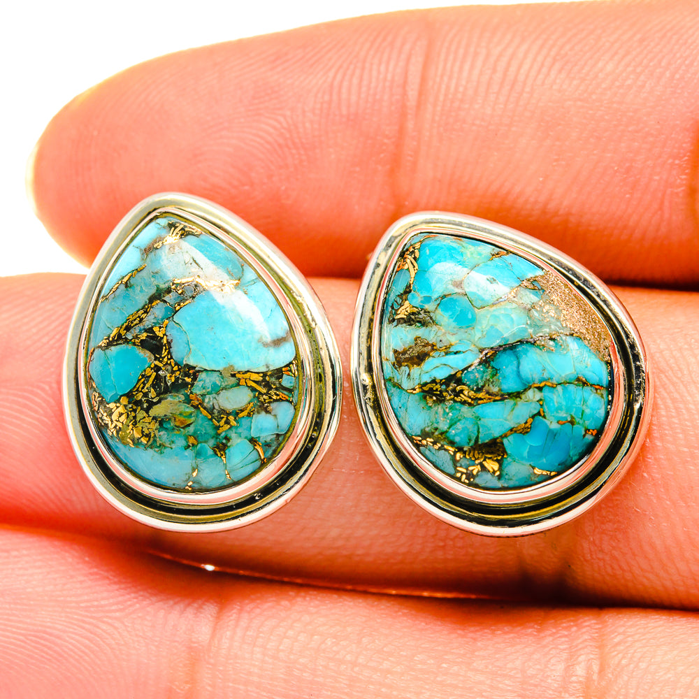 Blue Copper Composite Turquoise Earrings handcrafted by Anasilvercos - EARR418725