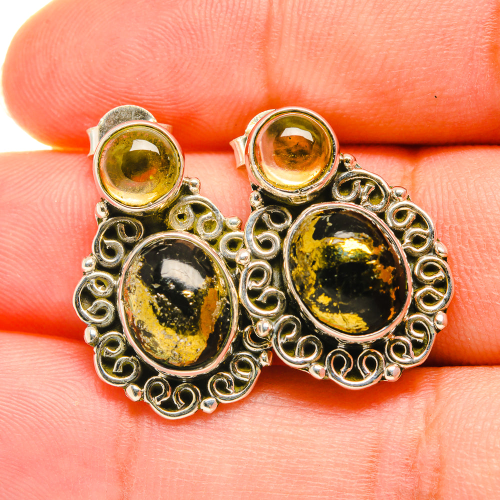 Pyrite In Black Onyx Earrings handcrafted by Anasilvercos - EARR418751