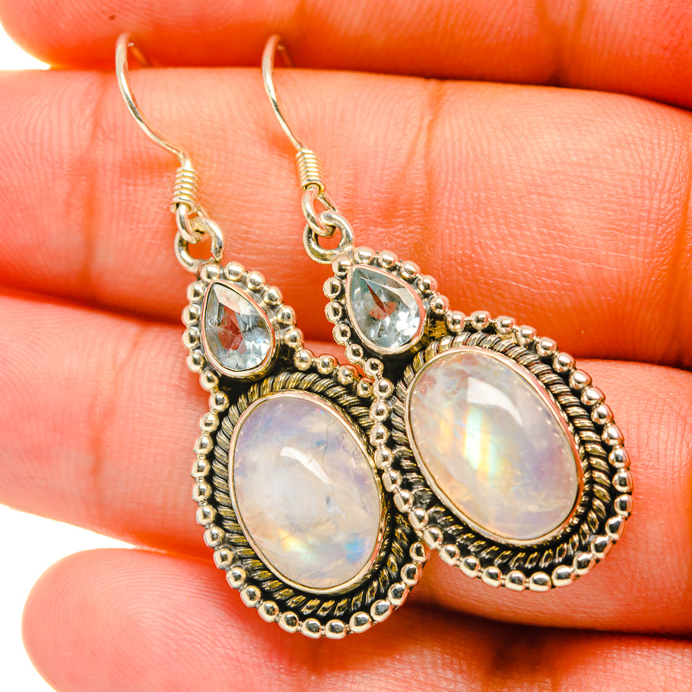 Rainbow Moonstone Earrings handcrafted by Anasilvercos - EARR418814