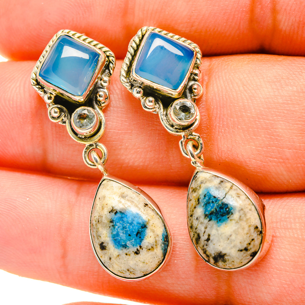 K2 Blue Azurite Earrings handcrafted by Anasilvercos - EARR418818