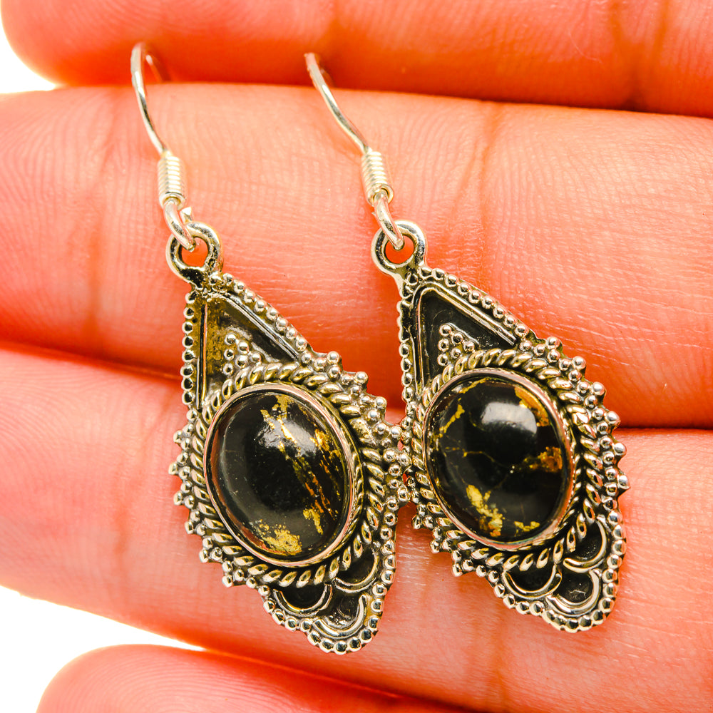 Pyrite In Black Onyx Earrings handcrafted by Anasilvercos - EARR418821