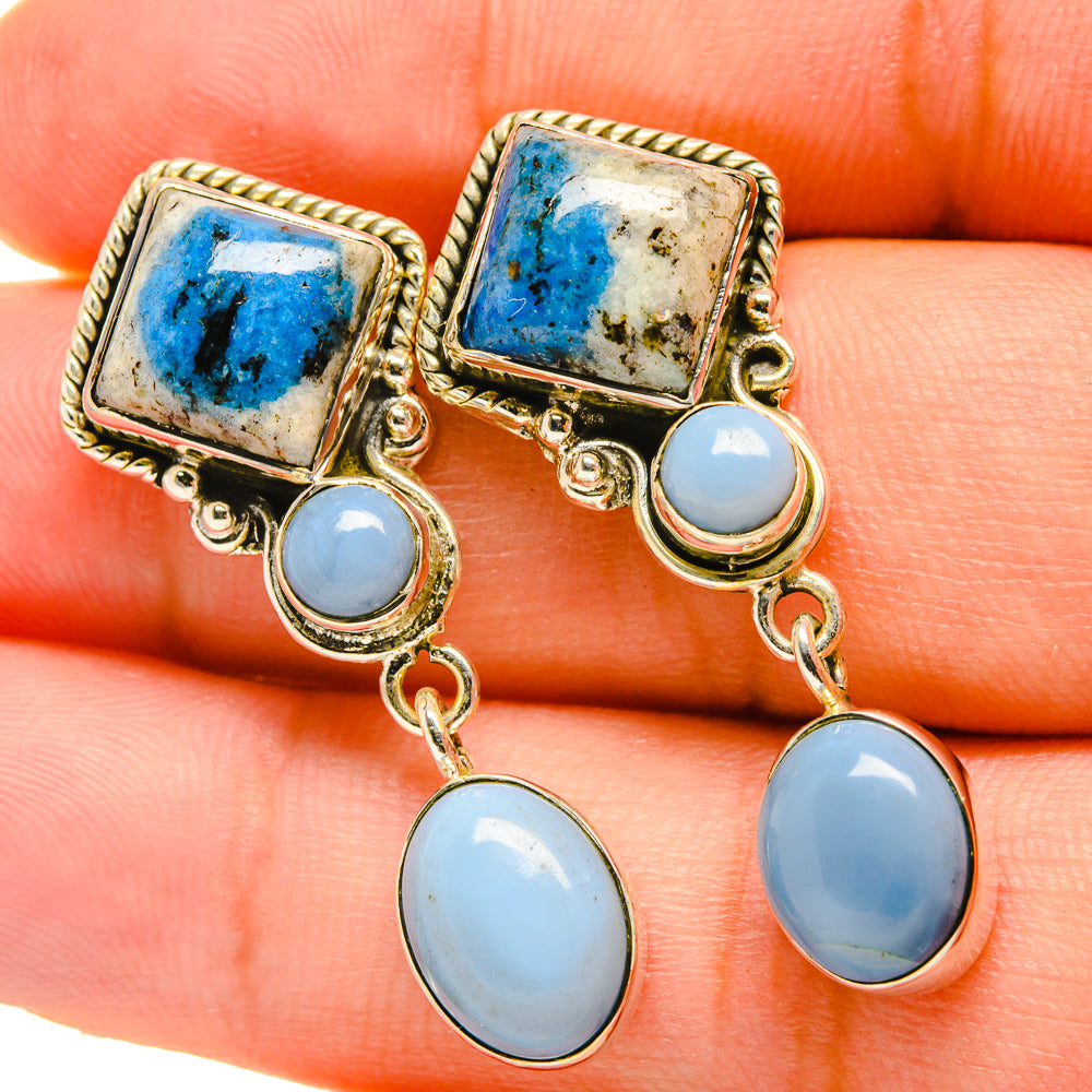 K2 Blue Azurite Earrings handcrafted by Anasilvercos - EARR418832