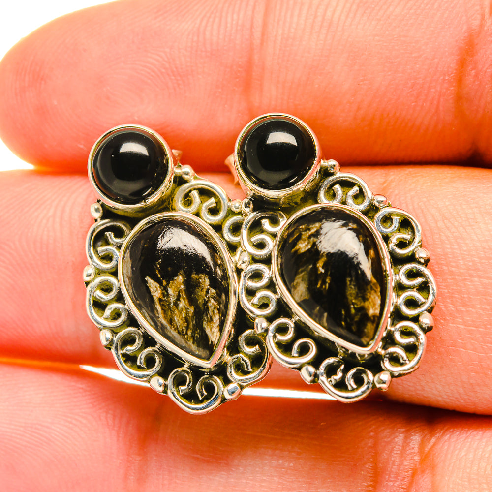 Pyrite In Black Onyx Earrings handcrafted by Anasilvercos - EARR418833