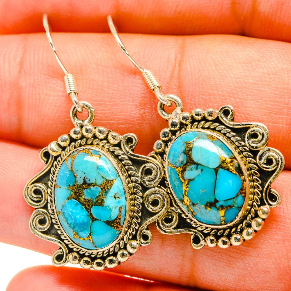 Blue Copper Composite Turquoise Earrings handcrafted by Anasilvercos - EARR418850