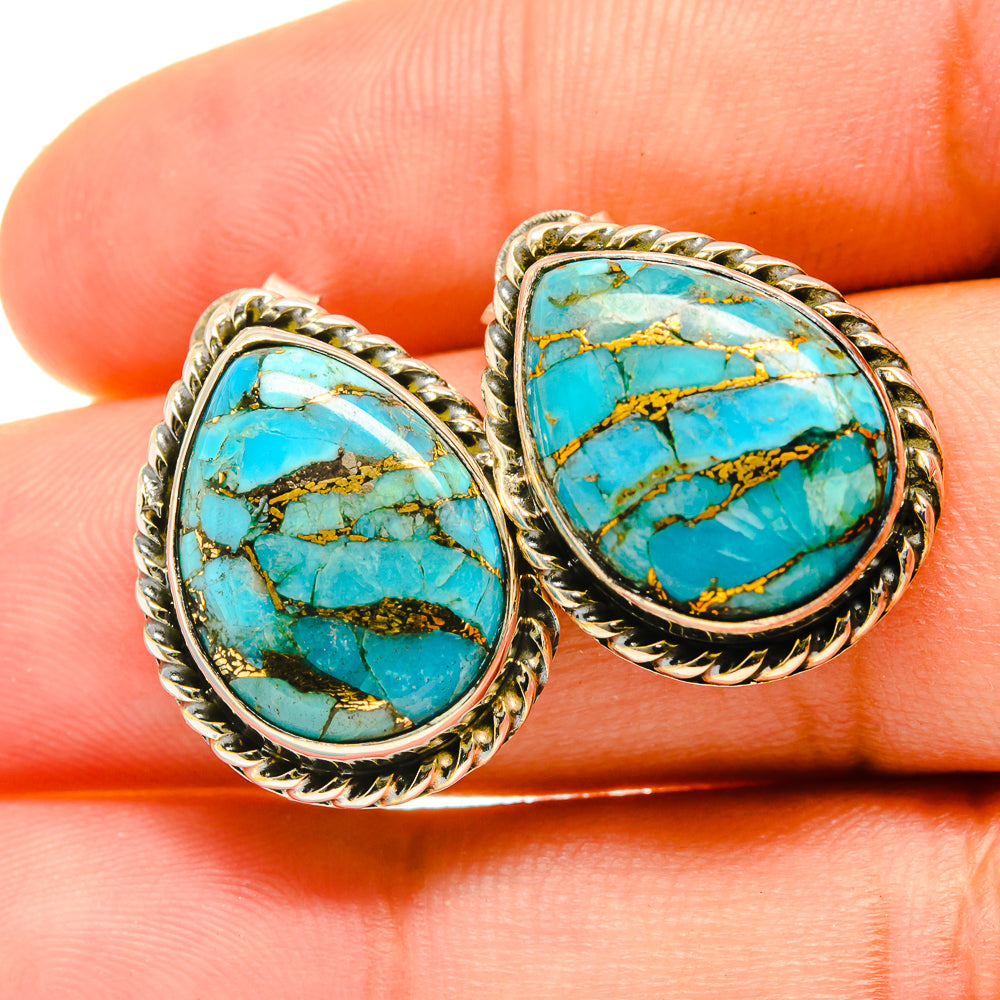Blue Copper Composite Turquoise Earrings handcrafted by Anasilvercos - EARR418853