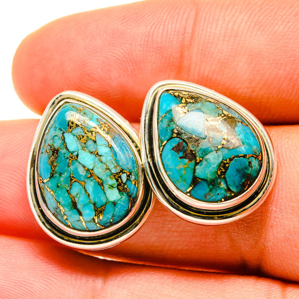 Blue Copper Composite Turquoise Earrings handcrafted by Anasilvercos - EARR418888