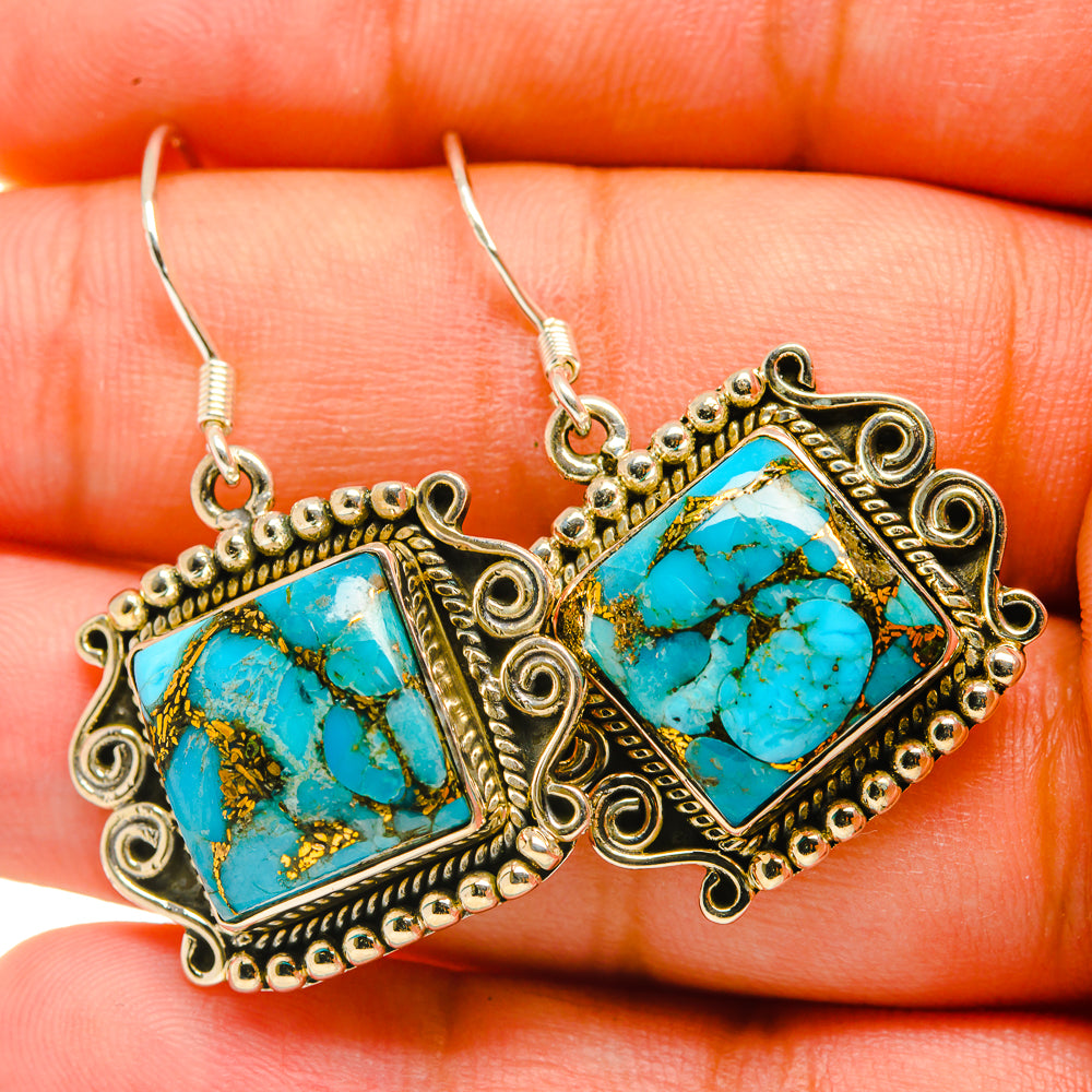 Blue Copper Composite Turquoise Earrings handcrafted by Anasilvercos - EARR418900