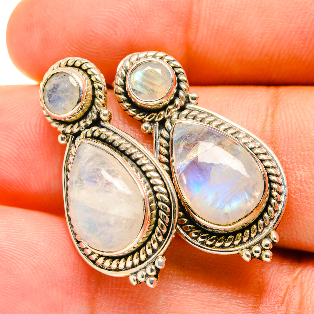Rainbow Moonstone Earrings handcrafted by Anasilvercos - EARR418928