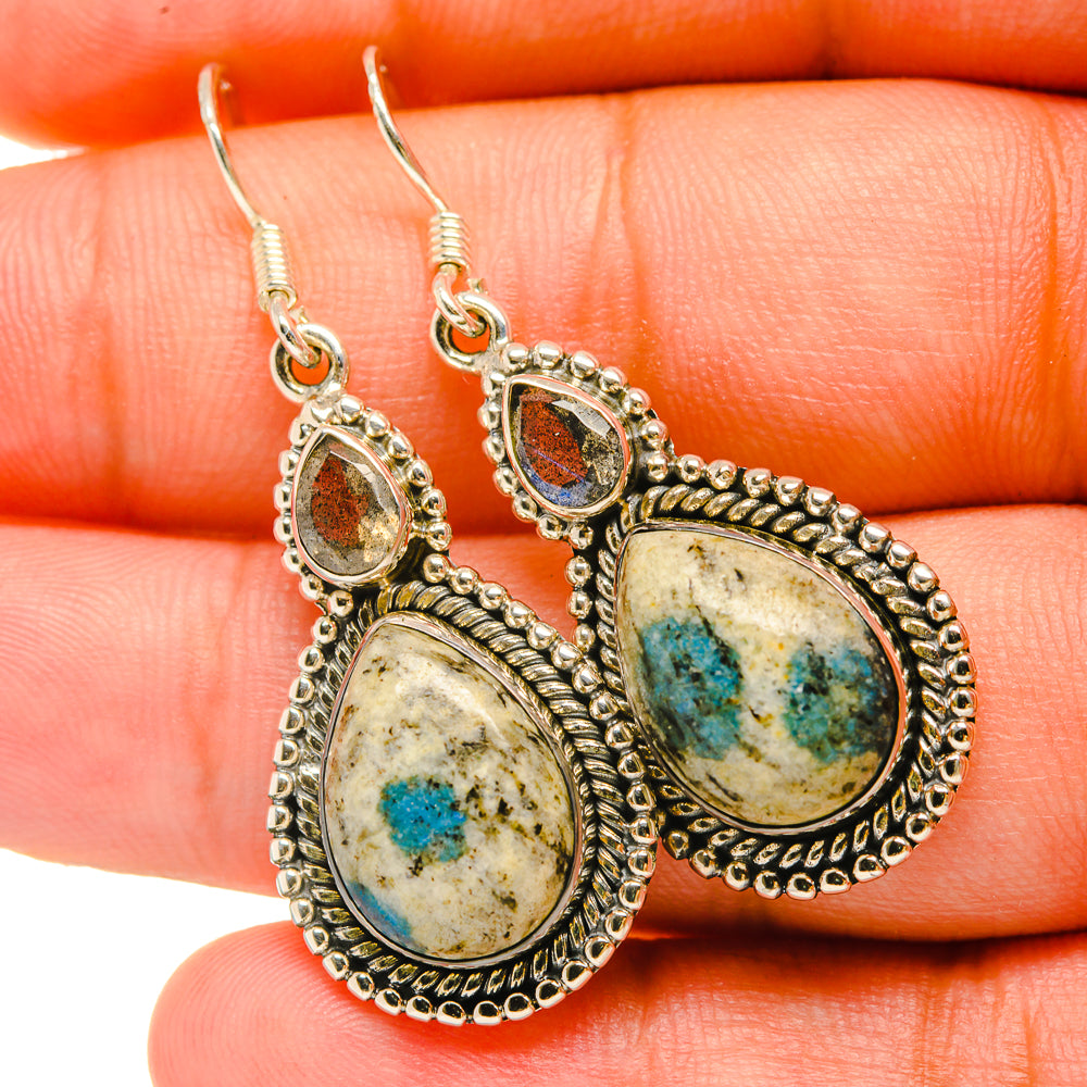 K2 Blue Azurite Earrings handcrafted by Anasilvercos - EARR418951