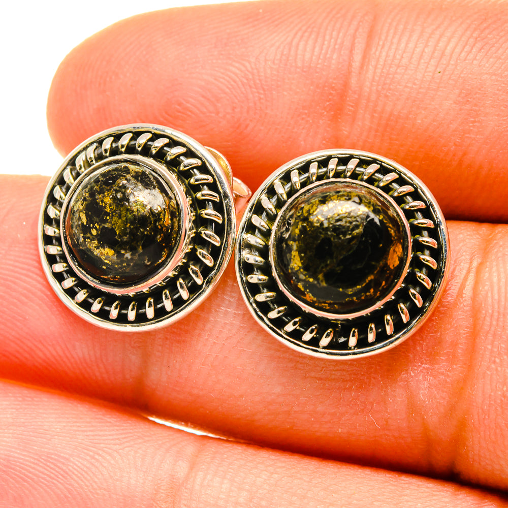 Pyrite In Black Onyx Earrings handcrafted by Anasilvercos - EARR419063