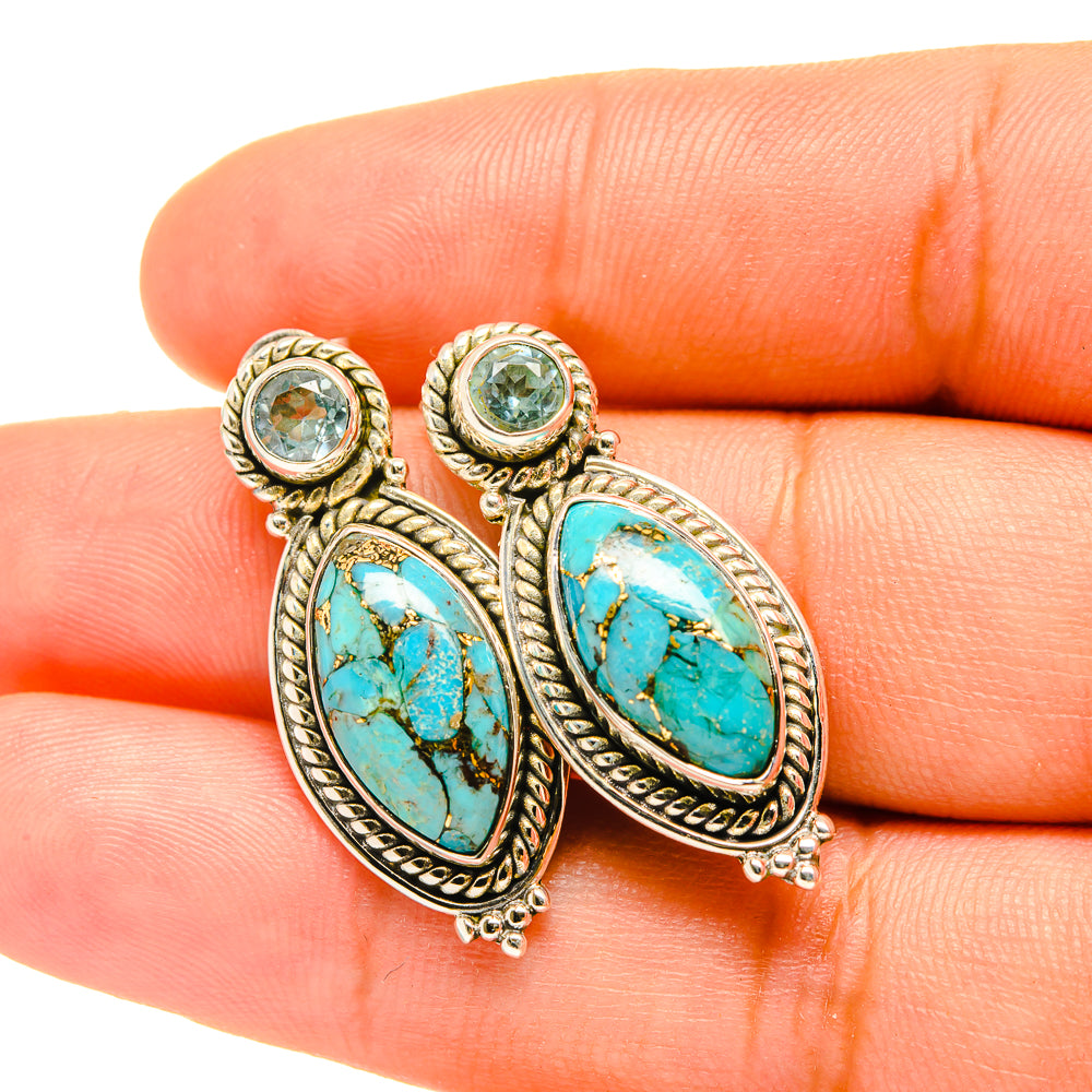 Blue Copper Composite Turquoise Earrings handcrafted by Anasilvercos - EARR419088