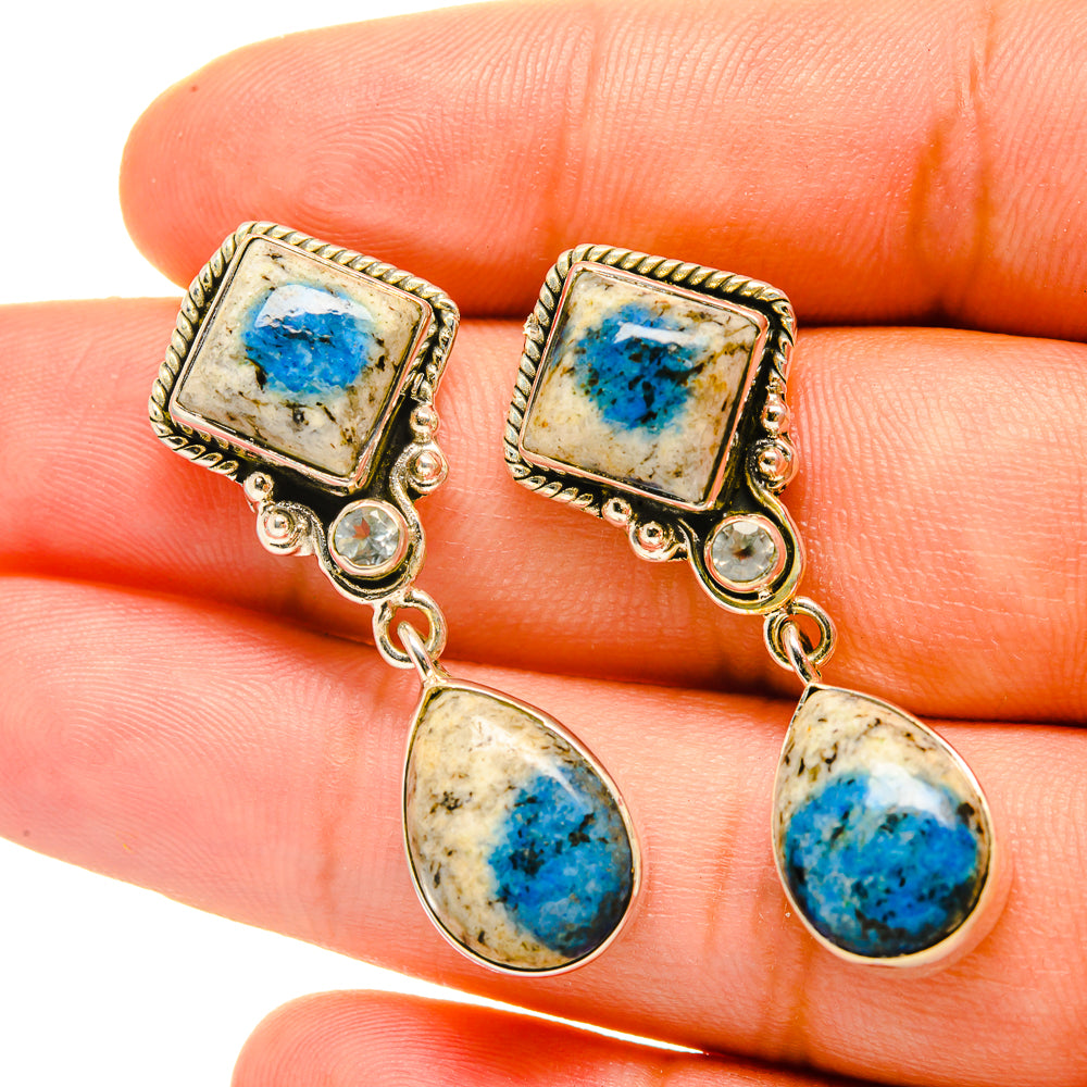 K2 Blue Azurite Earrings handcrafted by Anasilvercos - EARR419094