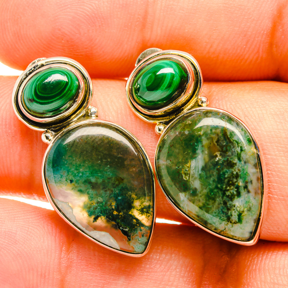 Green Moss Agate Earrings handcrafted by Anasilvercos - EARR419119