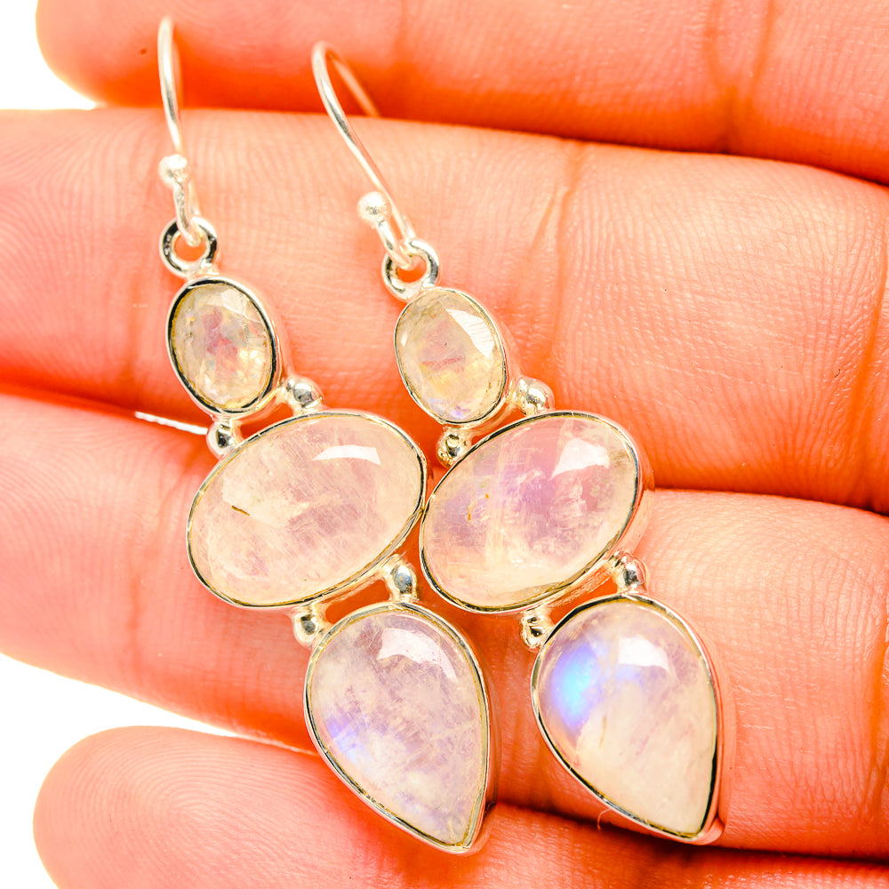 Rainbow Moonstone Earrings handcrafted by Anasilvercos - EARR419163