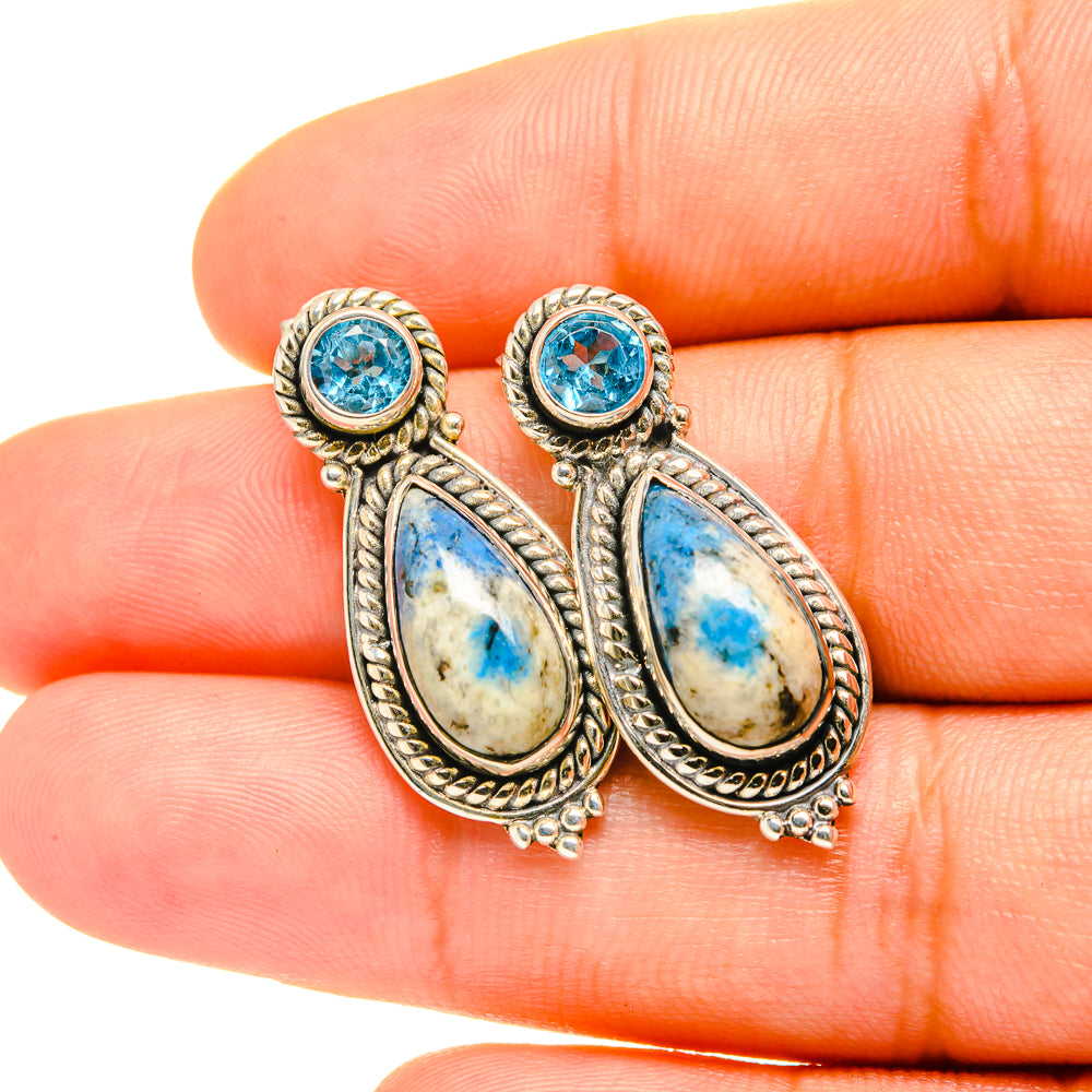 K2 Blue Azurite Earrings handcrafted by Anasilvercos - EARR419214