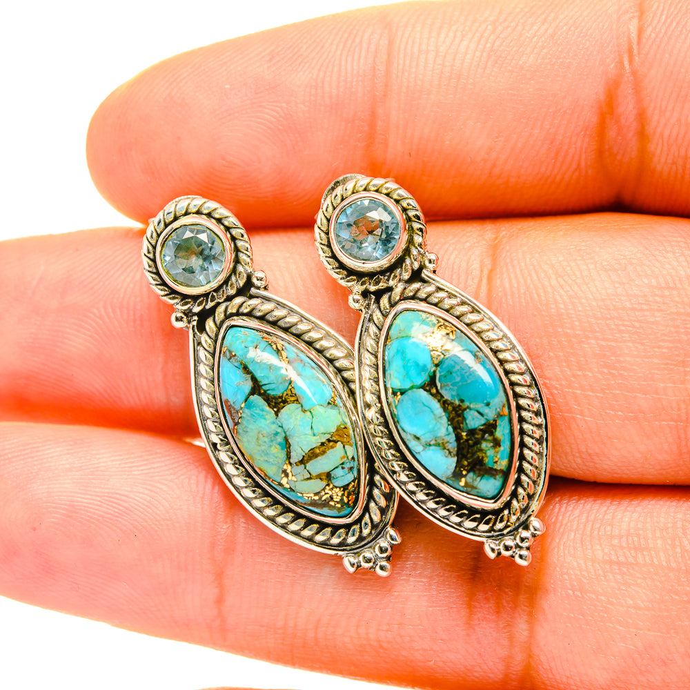 Blue Copper Composite Turquoise Earrings handcrafted by Anasilvercos - EARR419235
