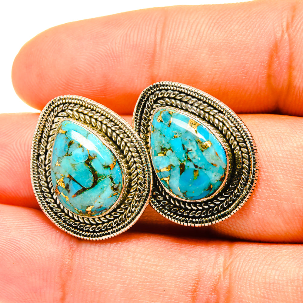Blue Copper Composite Turquoise Earrings handcrafted by Anasilvercos - EARR419238