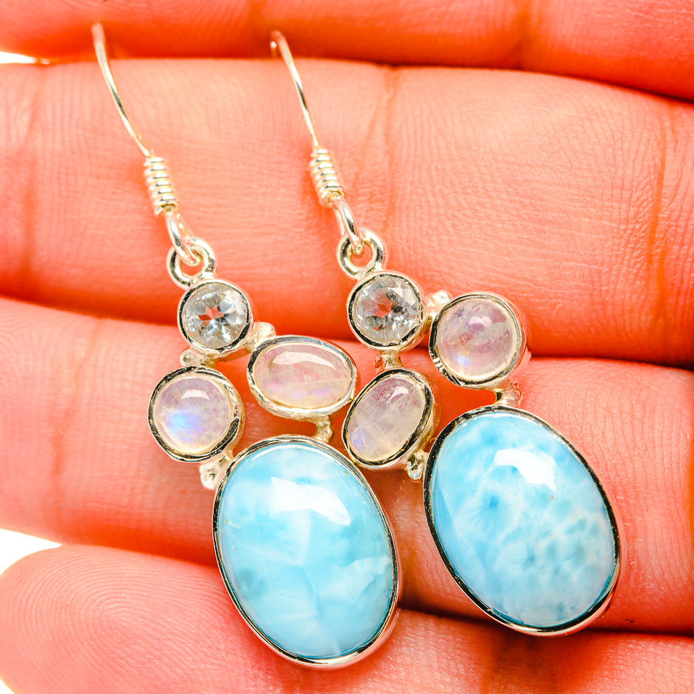 Larimar, Rainbow Moonstone, Blue Topaz Earrings handcrafted by Anasilvercos - EARR419264