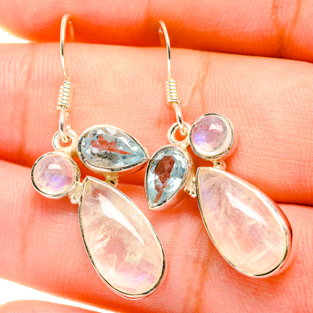Rainbow Moonstone, Blue Topaz Earrings handcrafted by Anasilvercos - EARR419265