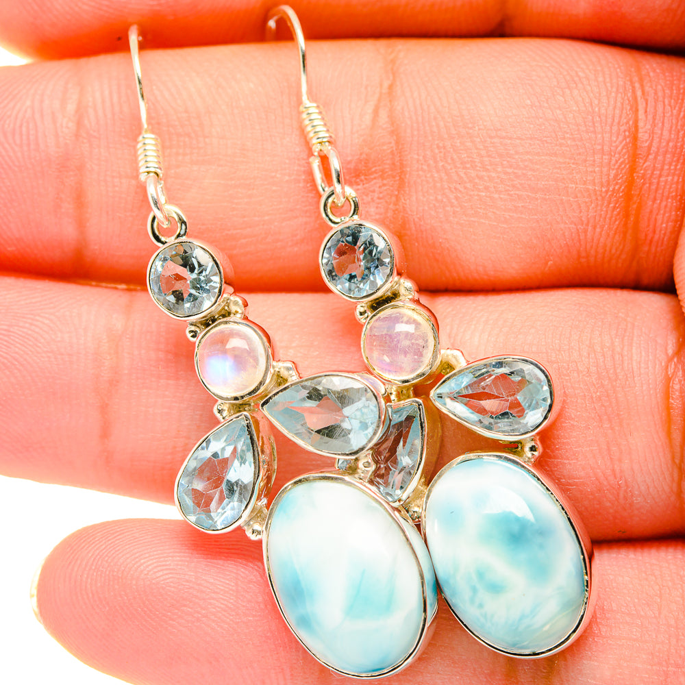 Larimar, Rainbow Moonstone, Blue Topaz Earrings handcrafted by Anasilvercos - EARR419267