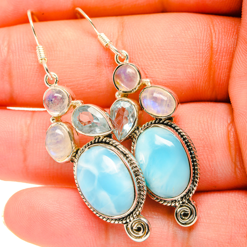 Larimar, Rainbow Moonstone, Blue Topaz Earrings handcrafted by Anasilvercos - EARR419269