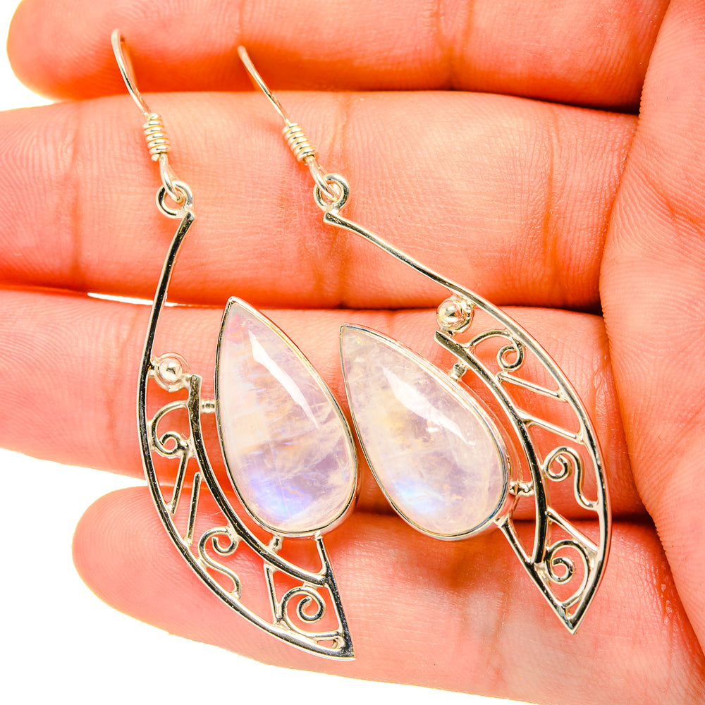 Rainbow Moonstone Earrings handcrafted by Anasilvercos - EARR419274
