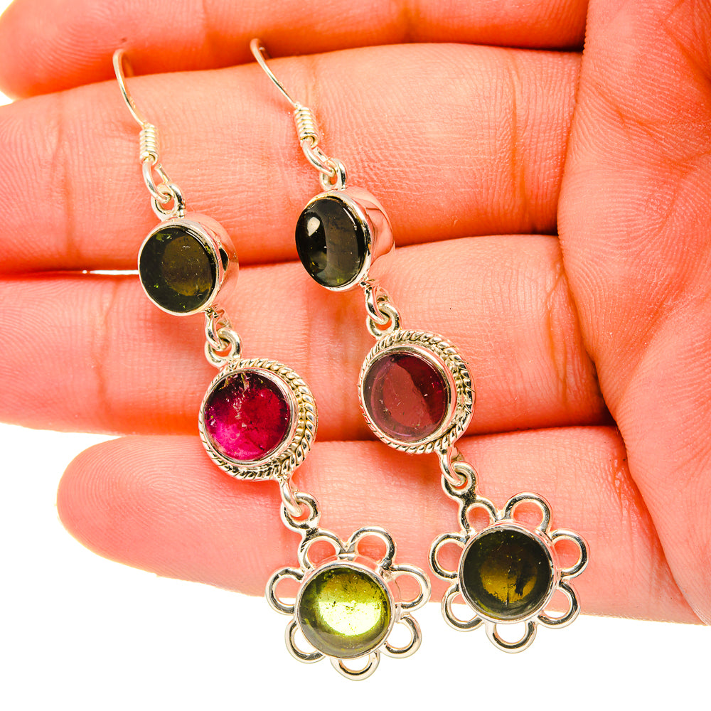 Green Tourmaline, Pink Tourmaline Earrings handcrafted by Anasilvercos - EARR419278