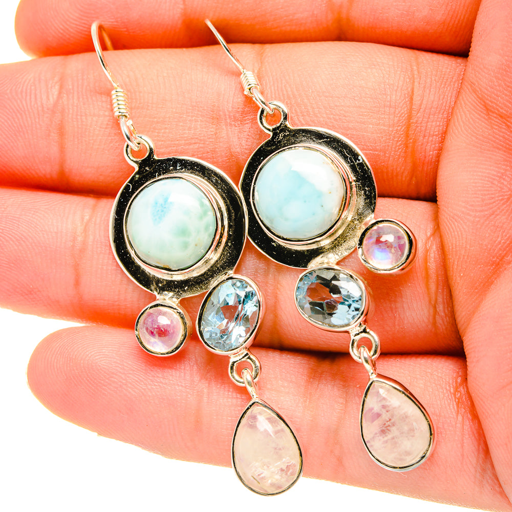 Larimar, Blue Topaz, Rainbow Moonstone Earrings handcrafted by Anasilvercos - EARR419286