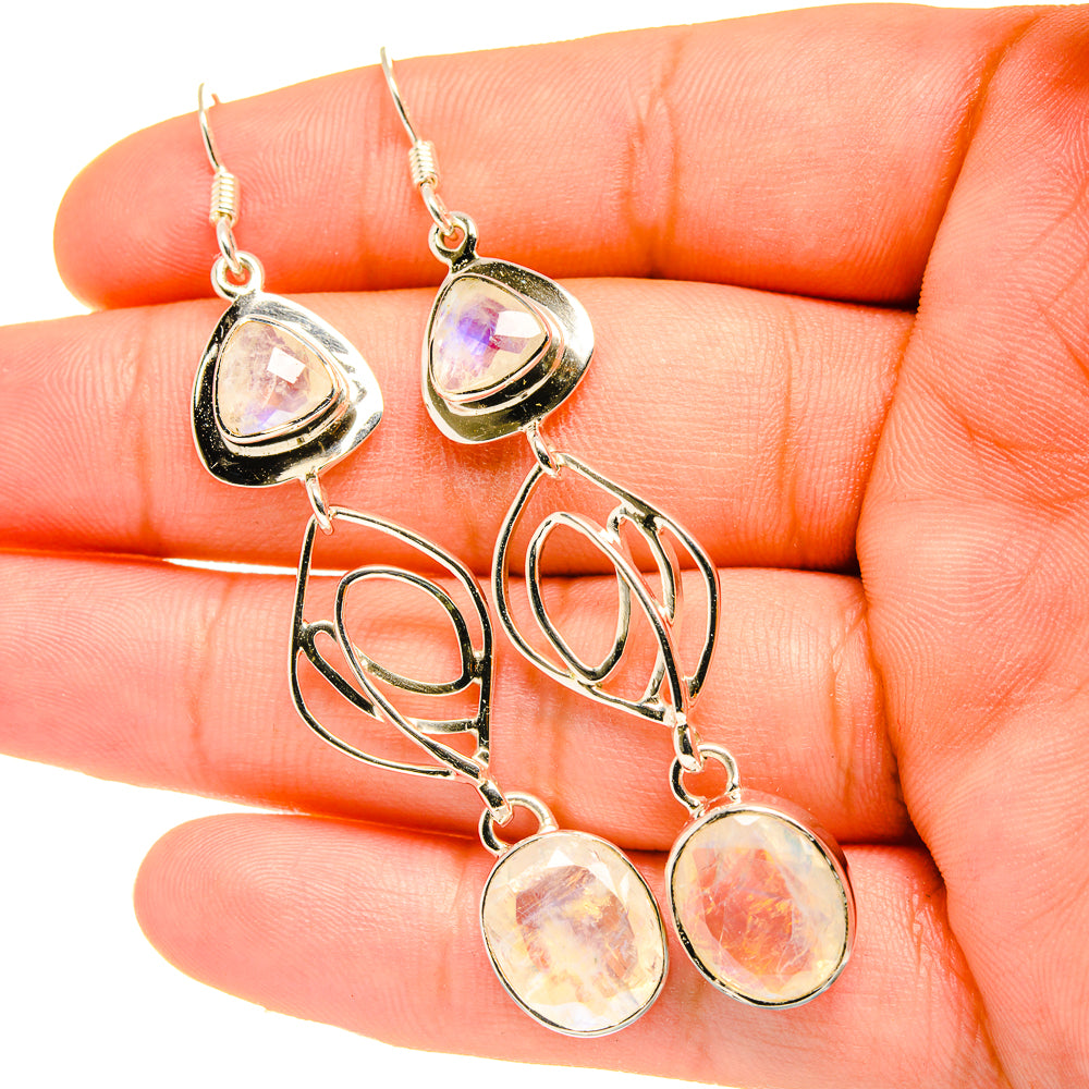 Rainbow Moonstone Earrings handcrafted by Anasilvercos - EARR419298