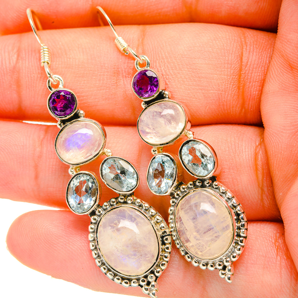 Rainbow Moonstone, Blue Topaz, Amethyst Earrings handcrafted by Anasilvercos - EARR419303