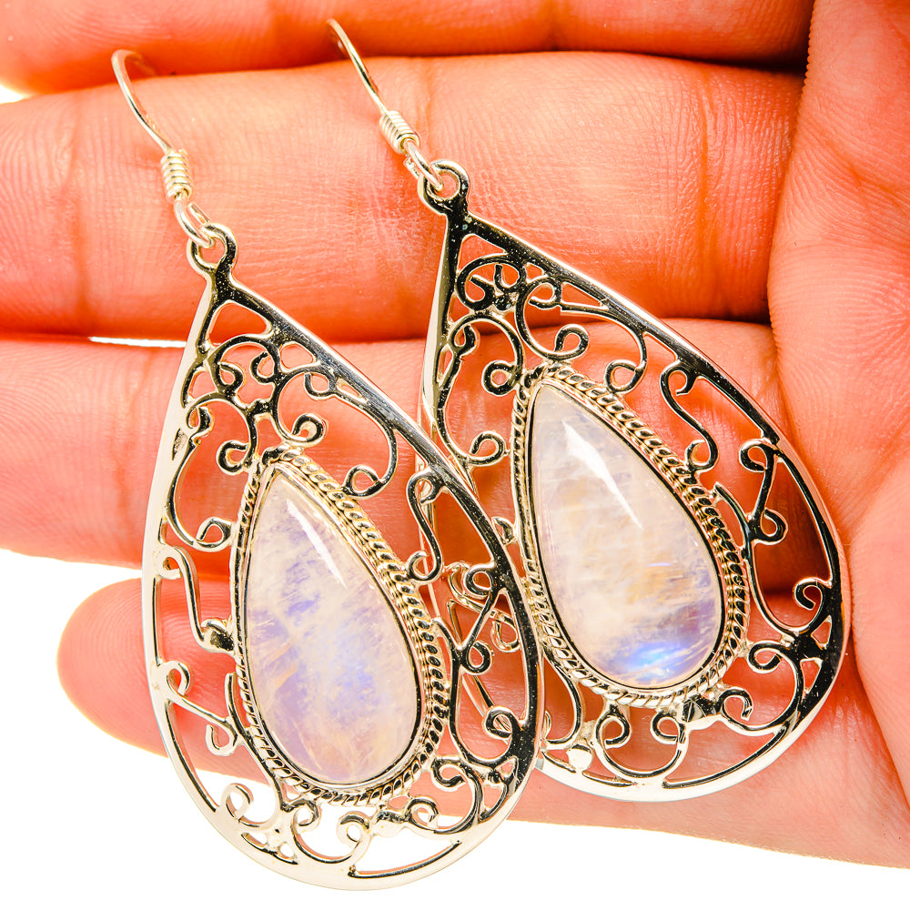 Rainbow Moonstone Earrings handcrafted by Anasilvercos - EARR419304