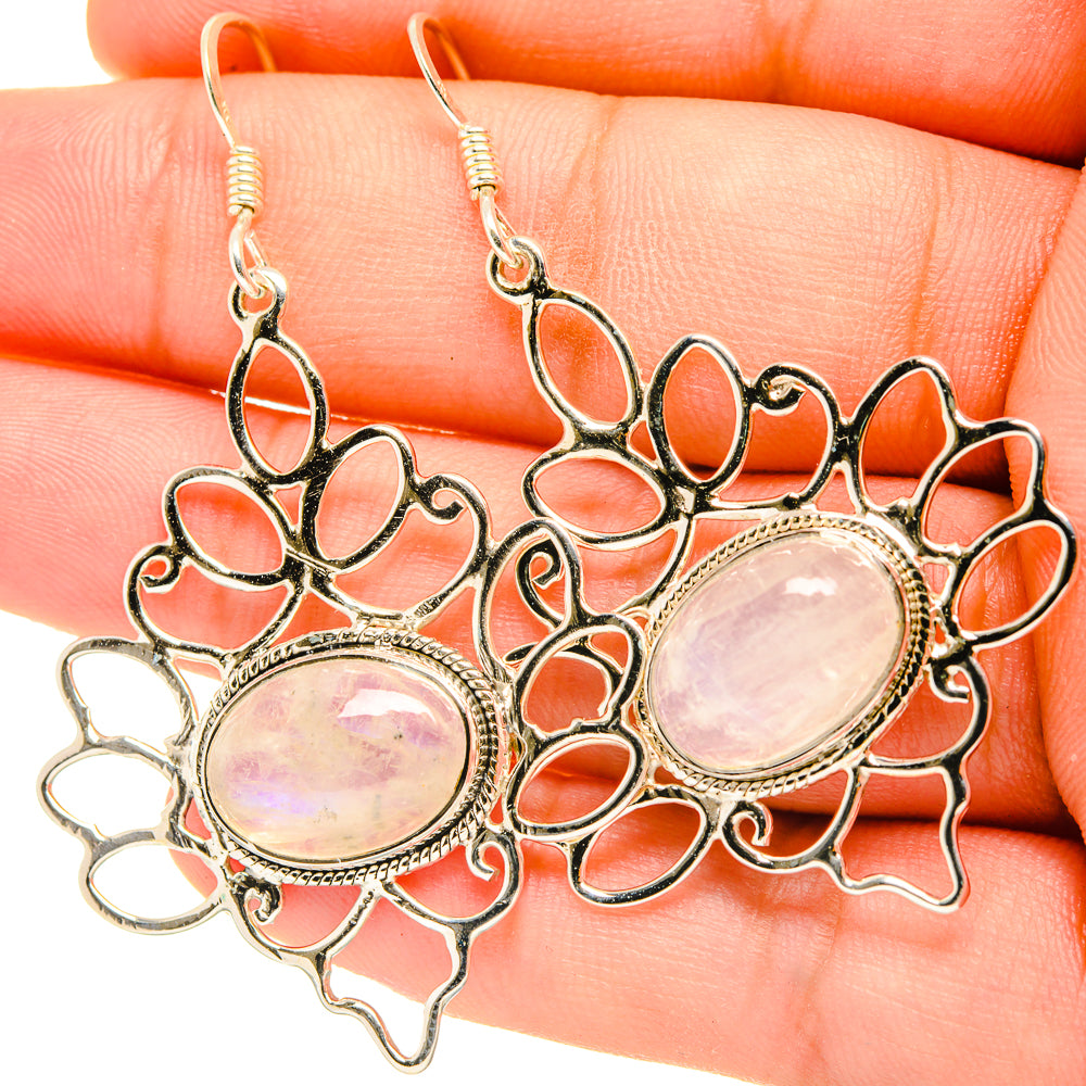 Rainbow Moonstone Earrings handcrafted by Anasilvercos - EARR419307