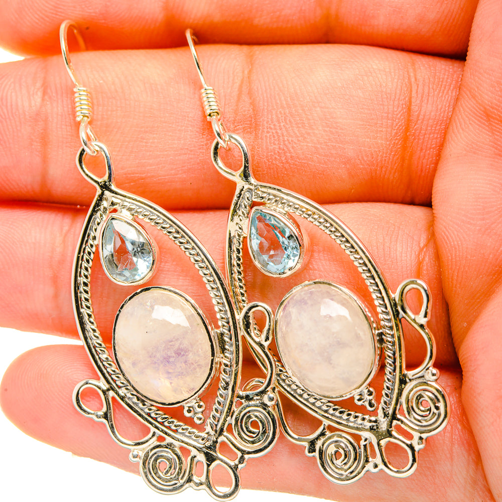 Rainbow Moonstone, Blue Topaz Earrings handcrafted by Anasilvercos - EARR419308