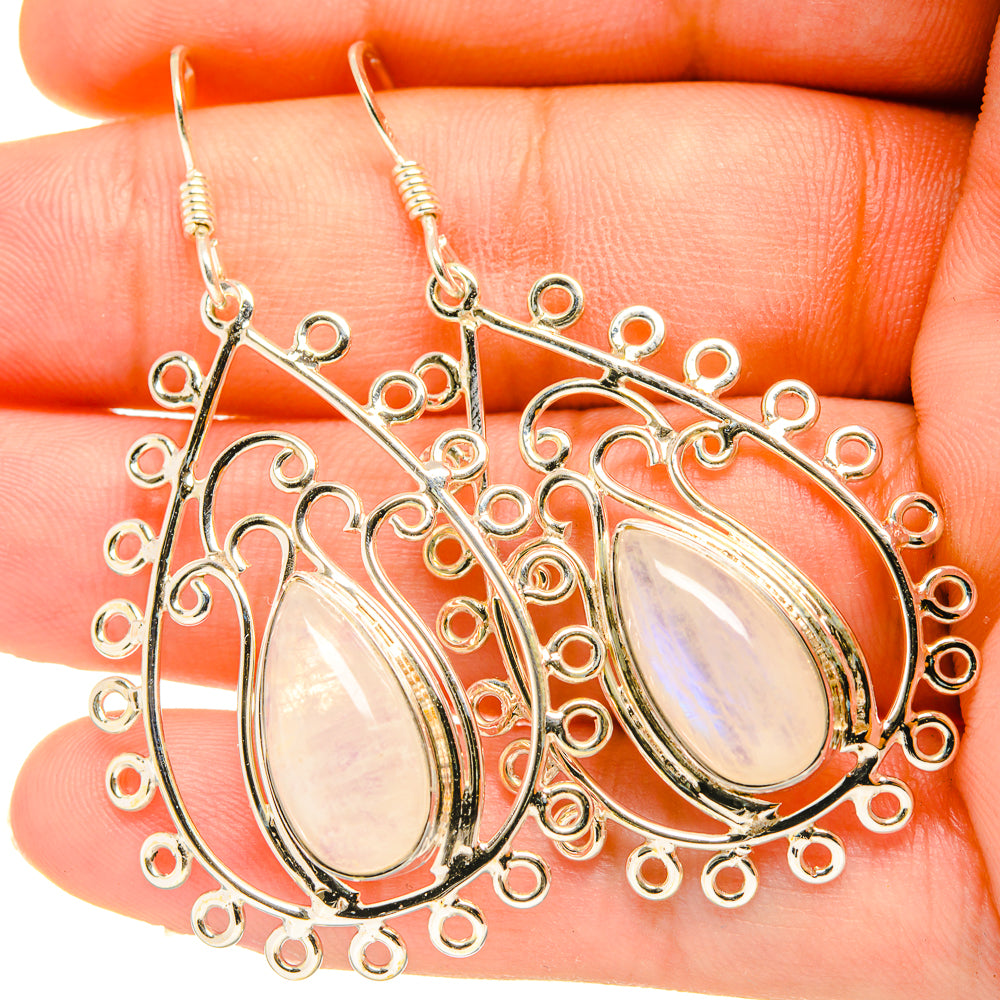 Rainbow Moonstone Earrings handcrafted by Anasilvercos - EARR419309